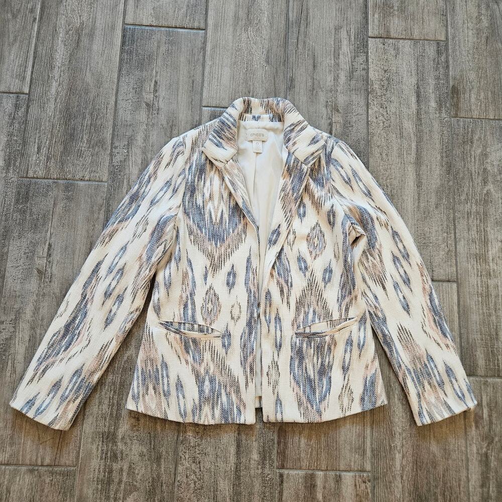 Chicos Jacket Womens Size 0 US S 4 Spring Ikat Sher Blazer Woven Lined Career - Picture 4 of 15